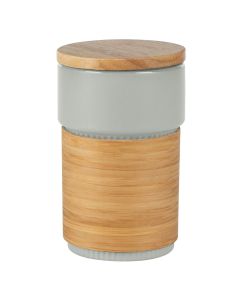LARS, keramička šolja sa poklopcem i držačem od bambusa, 340 ml, siva