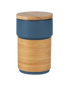 LARS, keramička šolja sa poklopcem i držačem od bambusa, 340 ml, plava
