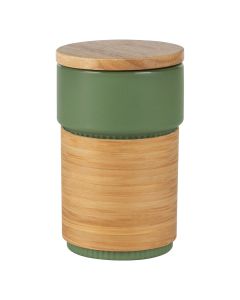 LARS, keramička šolja sa poklopcem i držačem od bambusa, 340 ml, zelena